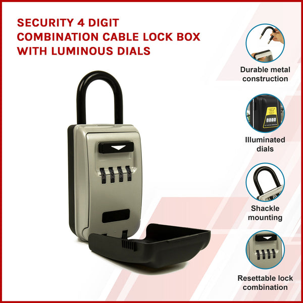 Security 4 Digit Combination Cable Lock Box With Luminous Dials Padlocks