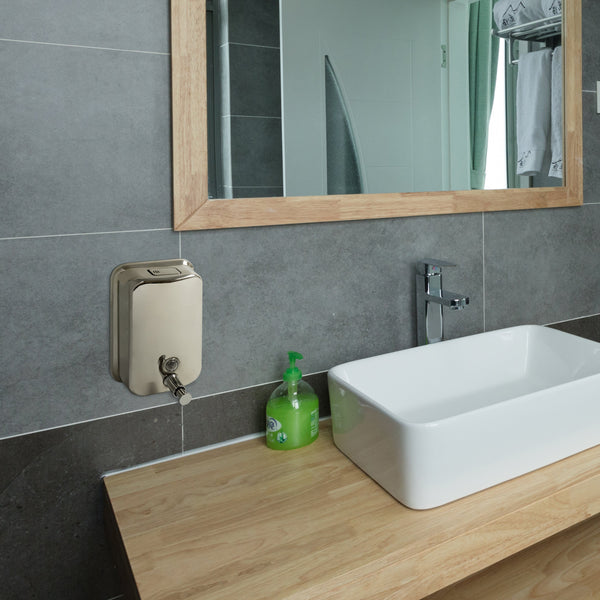 304 Stainless Steel Commercial Liquid Soap Hand Sanitiser Dispenser Wall Mount Bathroom Kitchen Office Hospital Restaurant 1000Ml Soap Dishes & Dispen