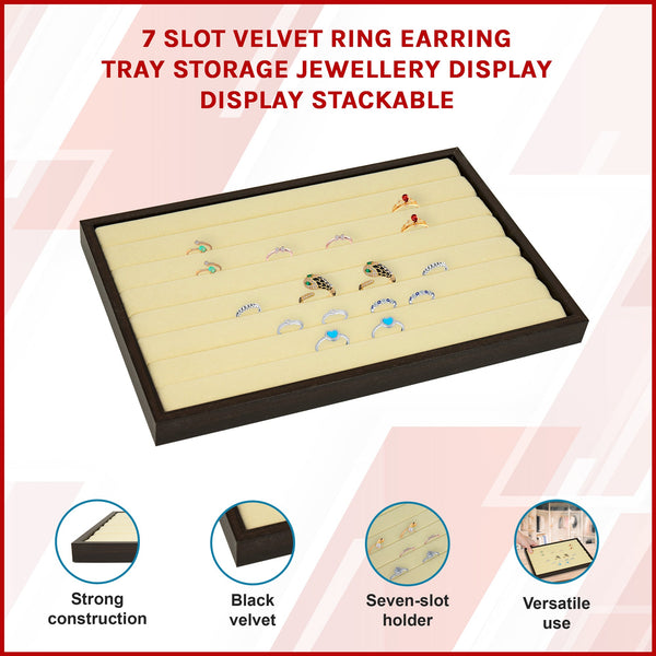 7 Slot Velvet Ring Earring Tray Storage Jewellery Display Stackable Storage & Display