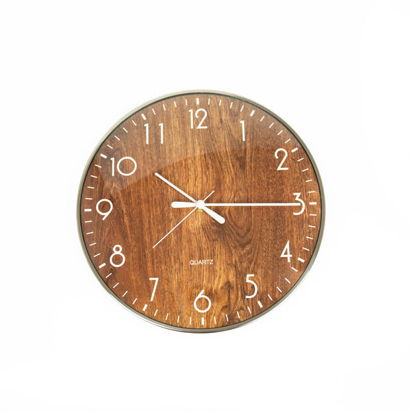 14 Inch Round Wall Clock Silent Non Ticking Quartz Battery Operated Wood Grain Wall Clocks