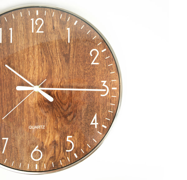 14 Inch Round Wall Clock Silent Non Ticking Quartz Battery Operated Wood Grain Wall Clocks