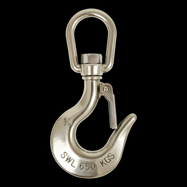304 Stainless Steel Swivel Lift Clevis Chain Crane Hook With Safety Lock 650Kg Lifting Hooks