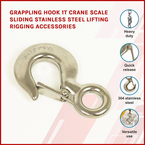 Grappling Hook 1T Crane Scale Sliding Stainless Steel Lifting Rigging Accessories Lifting Hooks
