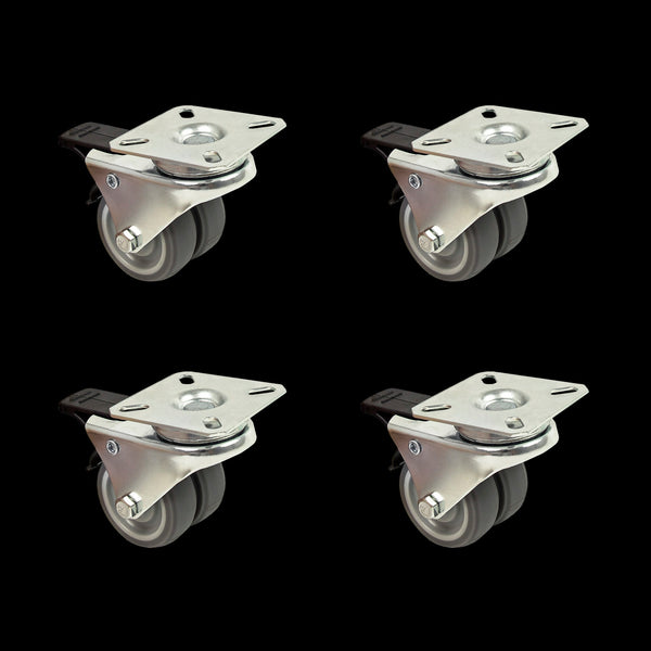 4 X 2" Heavy Duty Swivel Double Wide Trolley 50Mm Furniture Rubber With Brake Castor Wheels