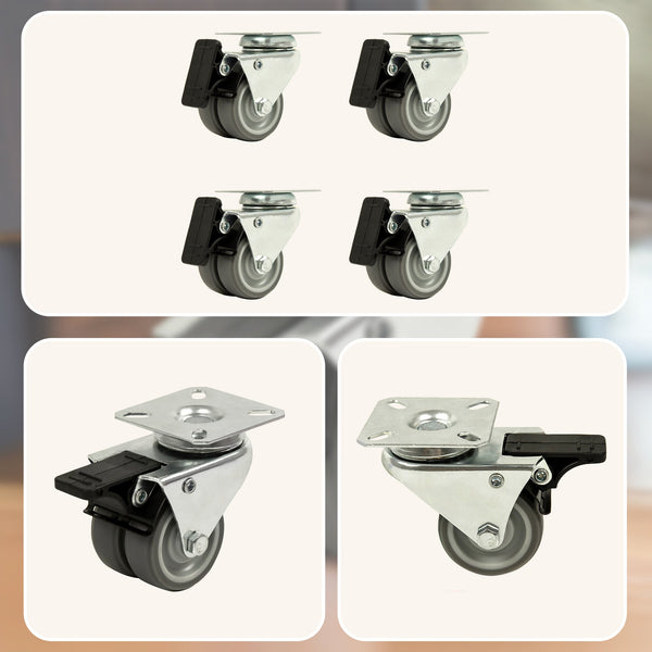 4 X 2" Heavy Duty Swivel Double Wide Trolley 50Mm Furniture Rubber With Brake Castor Wheels