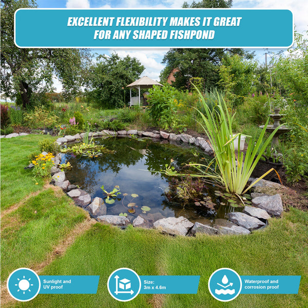 Fish Pond Liner 3 X 4.6M 0.5Mm Garden Pool Membrane Reinforced Outdoor Fountains