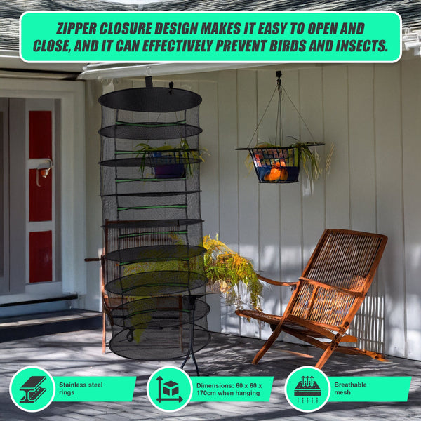 Herb Drying Rack Net 8 Layer Dryer Mesh Hanging Zipper Hanging Closet Storage