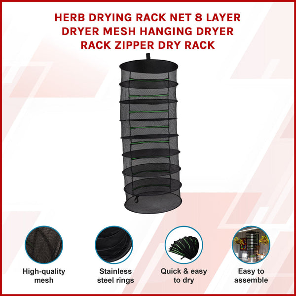 Herb Drying Rack Net 8 Layer Dryer Mesh Hanging Zipper Hanging Closet Storage