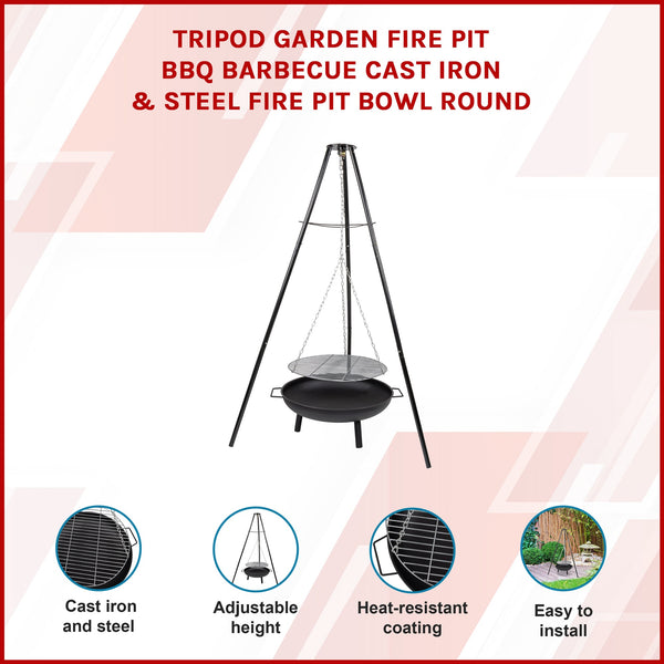 Tripod Garden Fire Pit Bbq Barbecue Cast Iron Steel Bowl Round Fire Pits