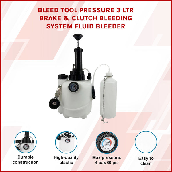 Bleed Tool Pressure 3 Ltr Brake & Clutch Bleeding System Fluid Bleeder Other Repair Kits & Tools