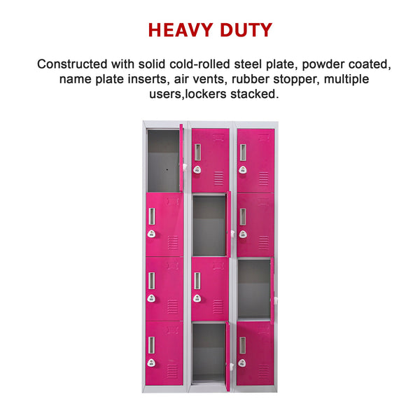 12 Door Locker For Office Gym Shed School Home Storage 3 Digit Combination Grey With Pink Cabinets & Cupboards