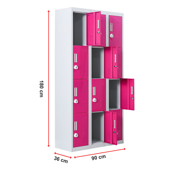 12 Door Locker For Office Gym Shed School Home Storage 3 Digit Combination Grey With Pink Cabinets & Cupboards