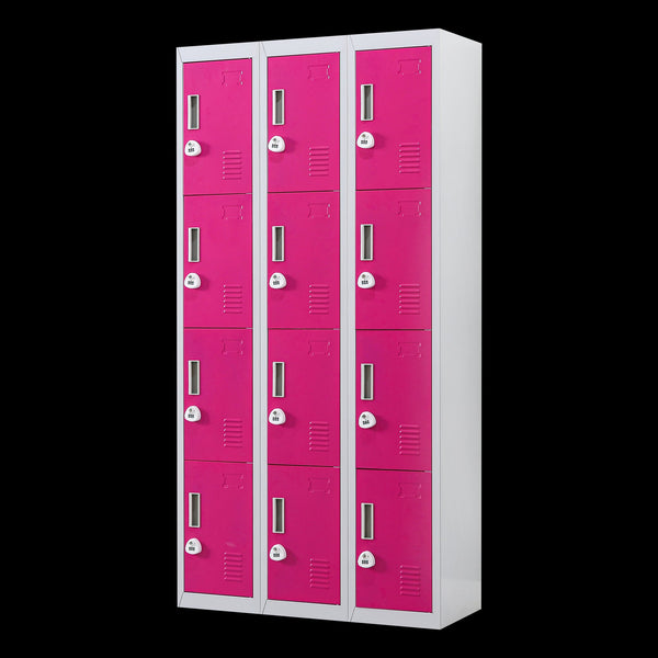 12 Door Locker For Office Gym Shed School Home Storage 3 Digit Combination Grey With Pink Cabinets & Cupboards