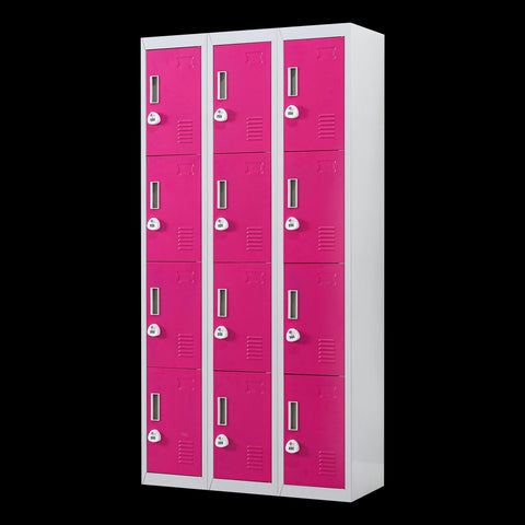 12 Door Locker For Office Gym Shed School Home Storage 3 Digit Combination Grey With Pink Cabinets & Cupboards