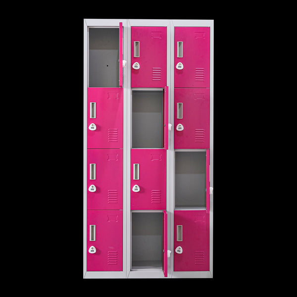 12 Door Locker For Office Gym Shed School Home Storage 3 Digit Combination Grey With Pink Cabinets & Cupboards