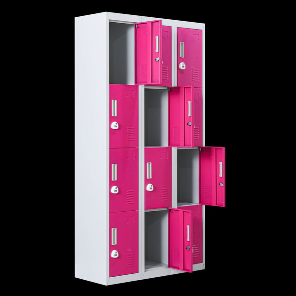 12 Door Locker For Office Gym Shed School Home Storage 3 Digit Combination Grey With Pink Cabinets & Cupboards