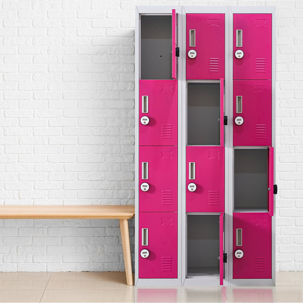 12 Door Locker For Office Gym Shed School Home Storage 4 Digit Combination Grey With Pink Cabinets & Cupboards
