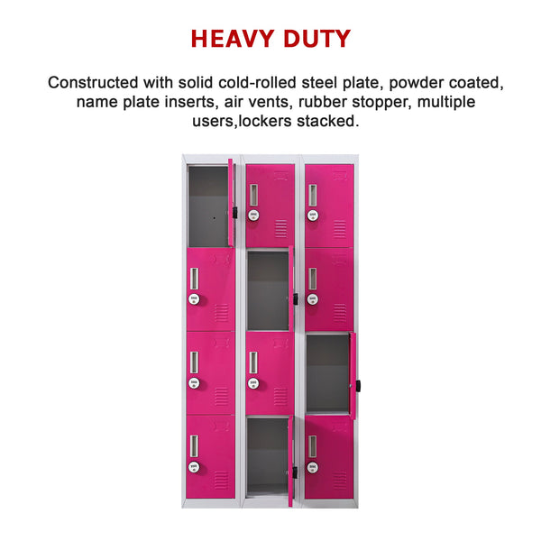 12 Door Locker For Office Gym Shed School Home Storage 4 Digit Combination Grey With Pink Cabinets & Cupboards