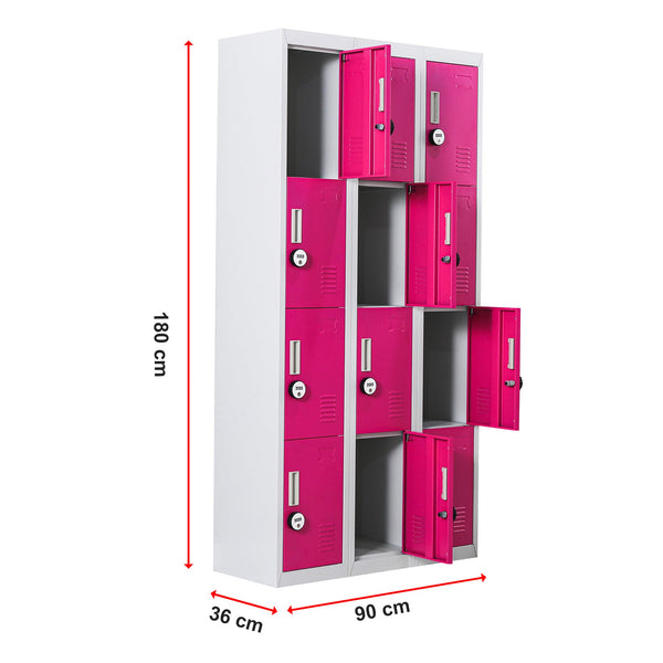 12 Door Locker For Office Gym Shed School Home Storage 4 Digit Combination Grey With Pink Cabinets & Cupboards