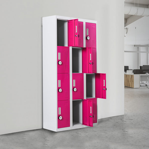 12 Door Locker For Office Gym Shed School Home Storage 4 Digit Combination Grey With Pink Cabinets & Cupboards