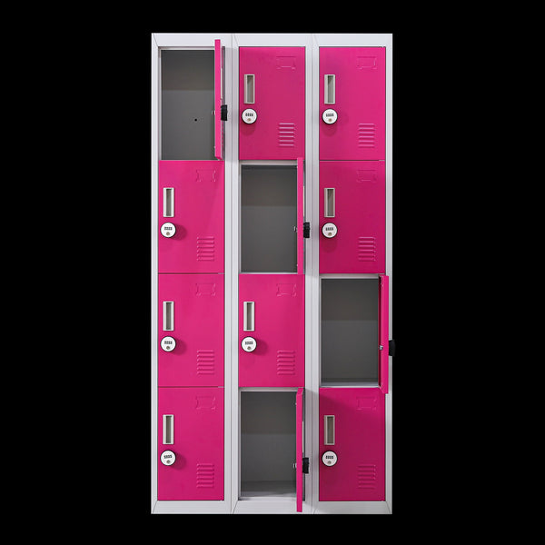 12 Door Locker For Office Gym Shed School Home Storage 4 Digit Combination Grey With Pink Cabinets & Cupboards