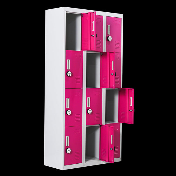 12 Door Locker For Office Gym Shed School Home Storage 4 Digit Combination Grey With Pink Cabinets & Cupboards