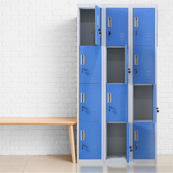 12 Door Locker For Office Gym Shed School Home Storage With Keys Grey Blue Cabinets & Cupboards