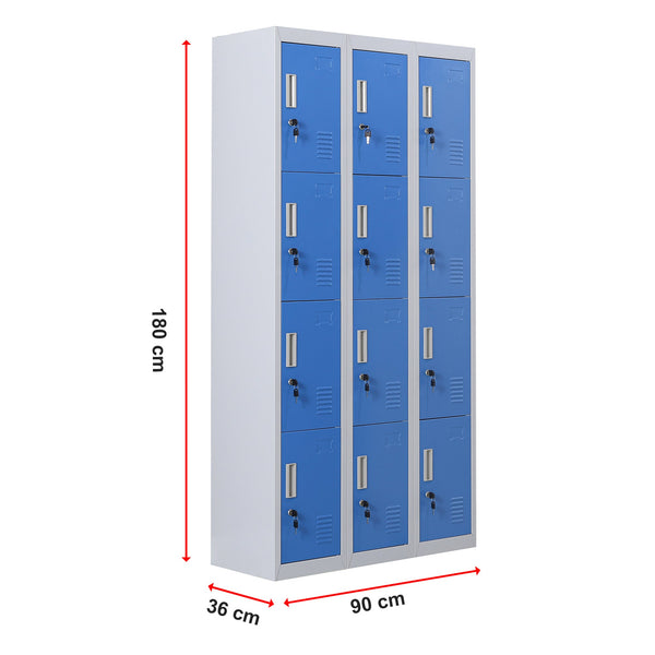 12 Door Locker For Office Gym Shed School Home Storage With Keys Grey Blue Cabinets & Cupboards