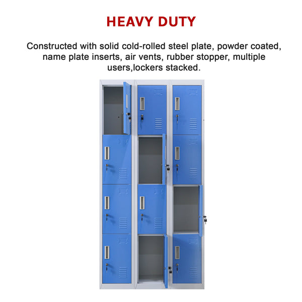 12 Door Locker For Office Gym Shed School Home Storage With Keys Grey Blue Cabinets & Cupboards