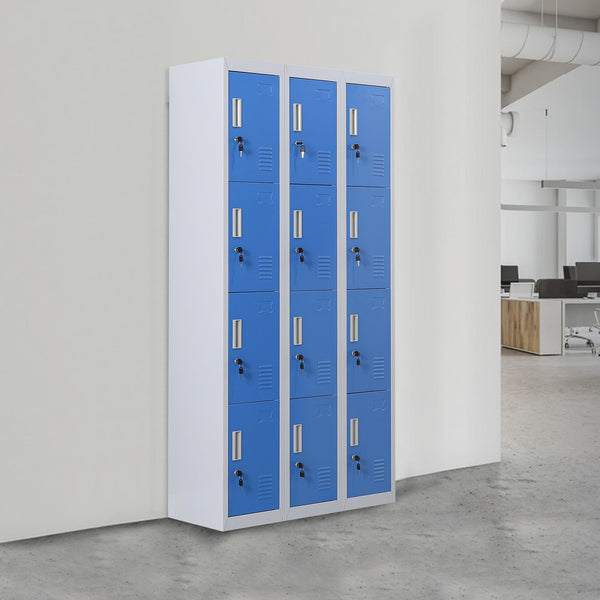 12 Door Locker For Office Gym Shed School Home Storage With Keys Grey Blue Cabinets & Cupboards