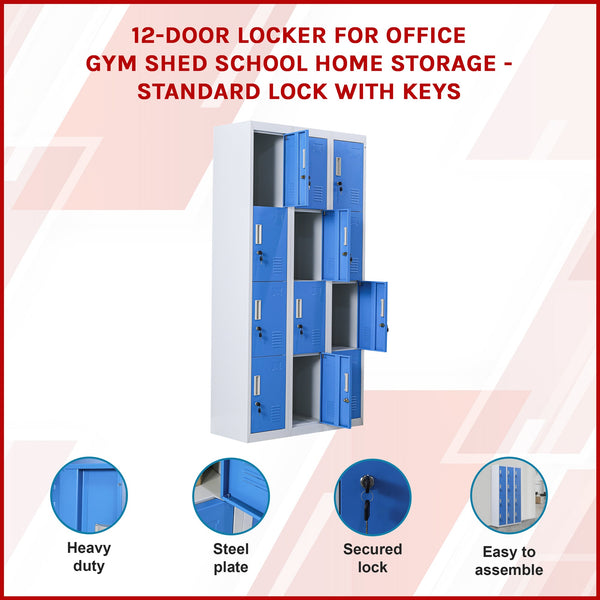 12 Door Locker For Office Gym Shed School Home Storage With Keys Grey Blue Cabinets & Cupboards