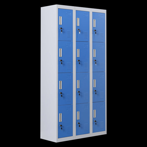 12 Door Locker For Office Gym Shed School Home Storage With Keys Grey Blue Cabinets & Cupboards