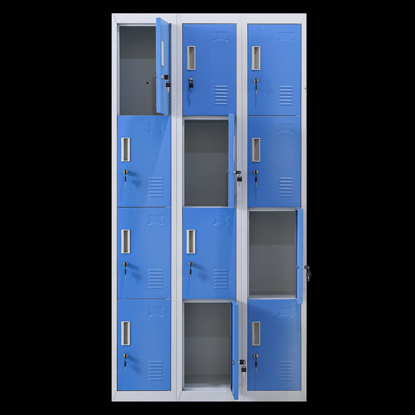 12 Door Locker For Office Gym Shed School Home Storage With Keys Grey Blue Cabinets & Cupboards