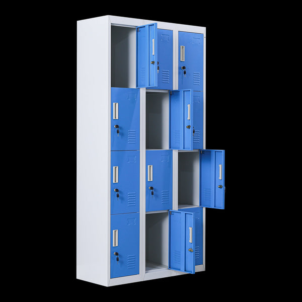 12 Door Locker For Office Gym Shed School Home Storage With Keys Grey Blue Cabinets & Cupboards