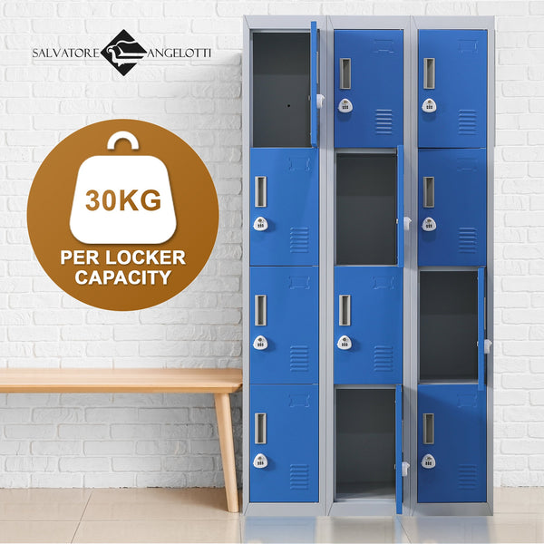 12 Door Locker For Office Gym Shed School Home Storage 3 Digit Combination Grey With Blue Cabinets & Cupboards