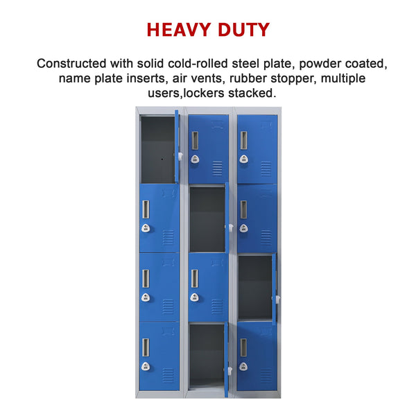 12 Door Locker For Office Gym Shed School Home Storage 3 Digit Combination Grey With Blue Cabinets & Cupboards