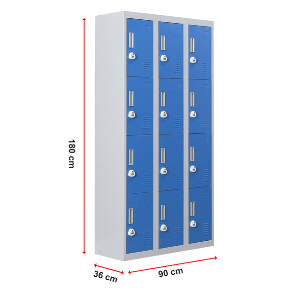 12 Door Locker For Office Gym Shed School Home Storage 3 Digit Combination Grey With Blue Cabinets & Cupboards