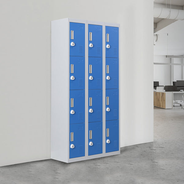 12 Door Locker For Office Gym Shed School Home Storage 3 Digit Combination Grey With Blue Cabinets & Cupboards