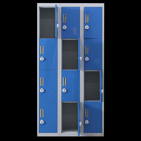 12 Door Locker For Office Gym Shed School Home Storage 3 Digit Combination Grey With Blue Cabinets & Cupboards