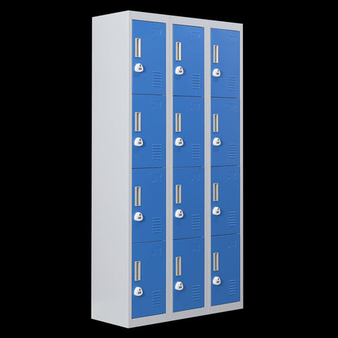 12 Door Locker For Office Gym Shed School Home Storage 3 Digit Combination Grey With Blue Cabinets & Cupboards