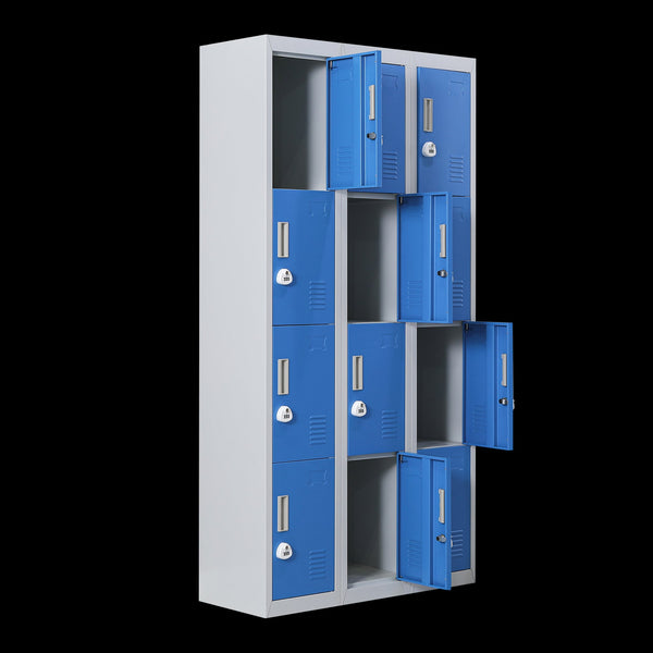 12 Door Locker For Office Gym Shed School Home Storage 3 Digit Combination Grey With Blue Cabinets & Cupboards