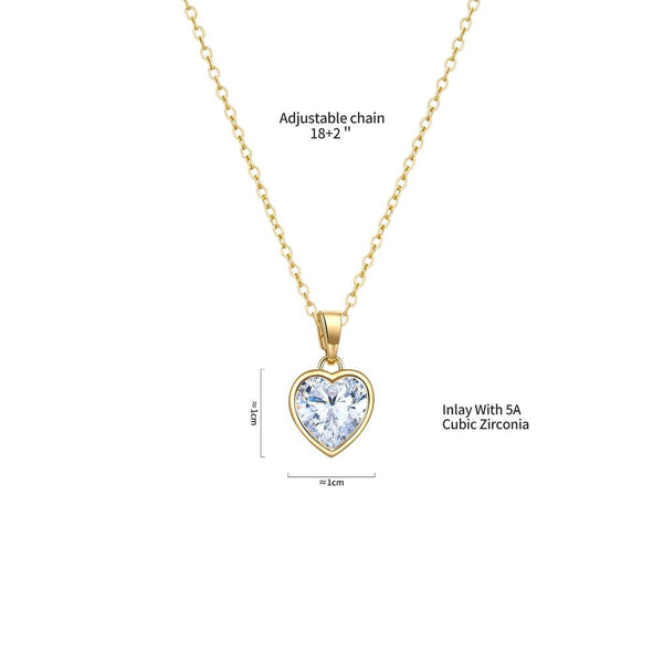 Veile Studios Peach Heart Necklace Copper Plated Zircon Love Pendant Clavicle Chain Necklaces & Pendants