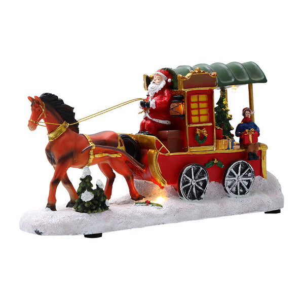 Christmas Decoration Resin Craft House With Light And Music Reindeer Sleigh Ornament Gift Seasonal Decorations