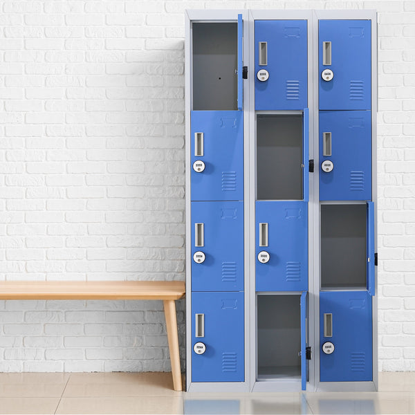 12 Door Locker For Office Gym Shed School Home Storage 4 Digit Combination Grey With Blue Cabinets & Cupboards