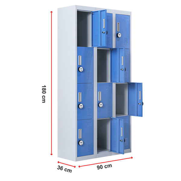 12 Door Locker For Office Gym Shed School Home Storage 4 Digit Combination Grey With Blue Cabinets & Cupboards