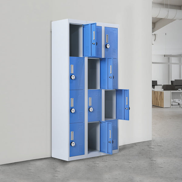 12 Door Locker For Office Gym Shed School Home Storage 4 Digit Combination Grey With Blue Cabinets & Cupboards