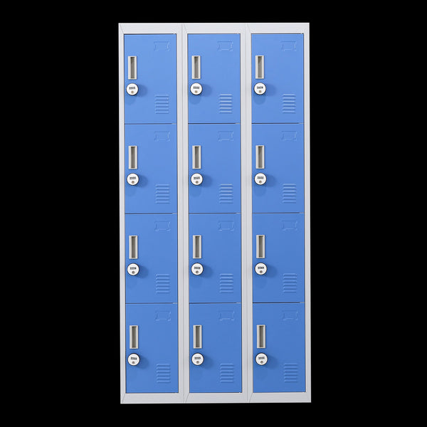 12 Door Locker For Office Gym Shed School Home Storage 4 Digit Combination Grey With Blue Cabinets & Cupboards