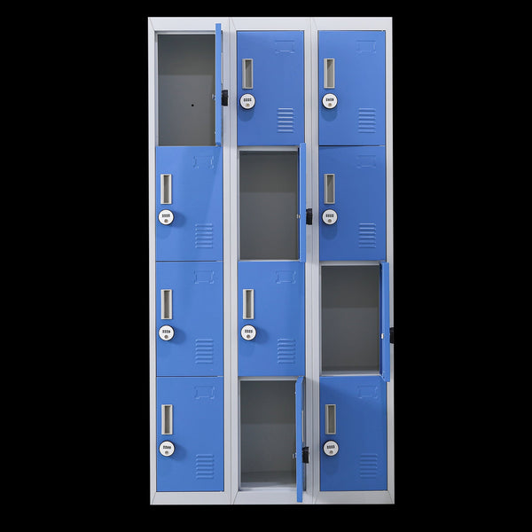 12 Door Locker For Office Gym Shed School Home Storage 4 Digit Combination Grey With Blue Cabinets & Cupboards