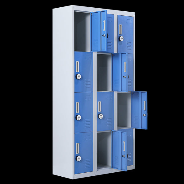 12 Door Locker For Office Gym Shed School Home Storage 4 Digit Combination Grey With Blue Cabinets & Cupboards