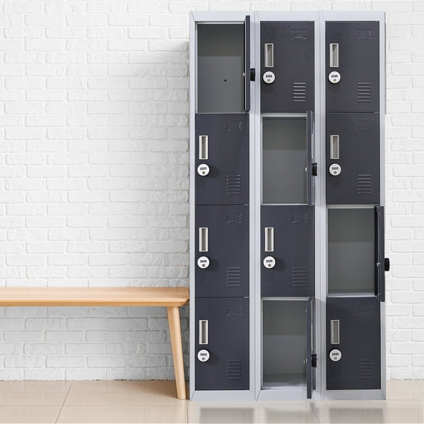 12 Door Locker For Office Gym Shed School Home Storage 4 Digit Combination Grey With Charcoal Cabinets & Cupboards